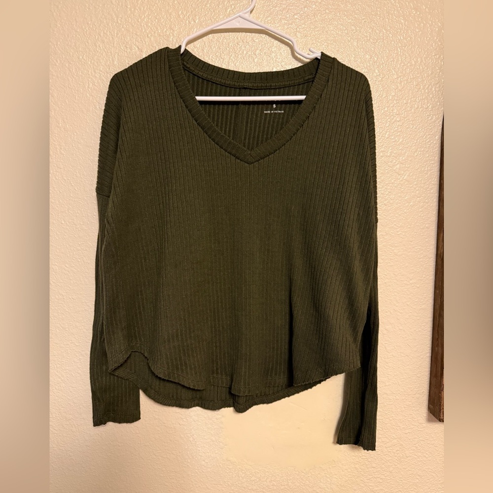 Aeropostale Dark Green Ribbed Long Sleeve Top